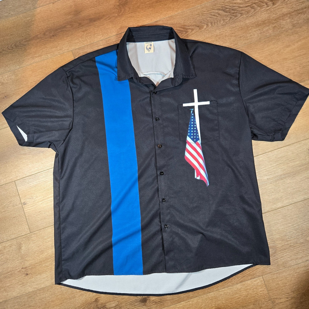 Hardaddy Shirt Men’s 2XL USA Flag Cross Button Up Short Sleeve Lightweight